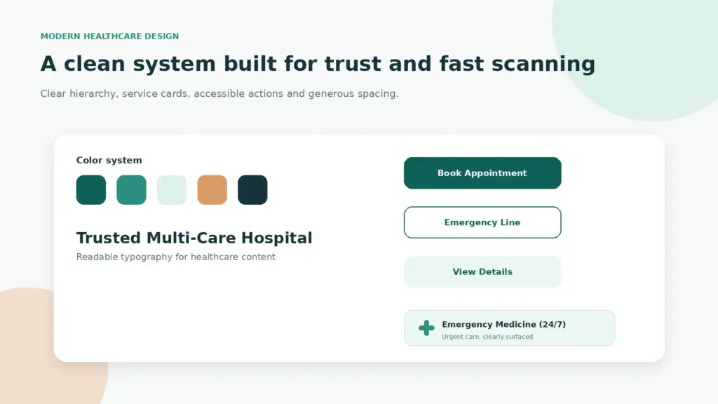 Modern healthcare website design system for Santana Multi-Care Hospital