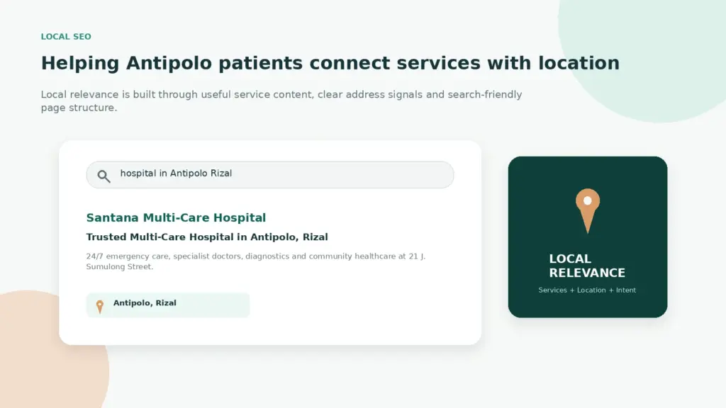 Local SEO strategy for a hospital website targeting Antipolo Rizal searches