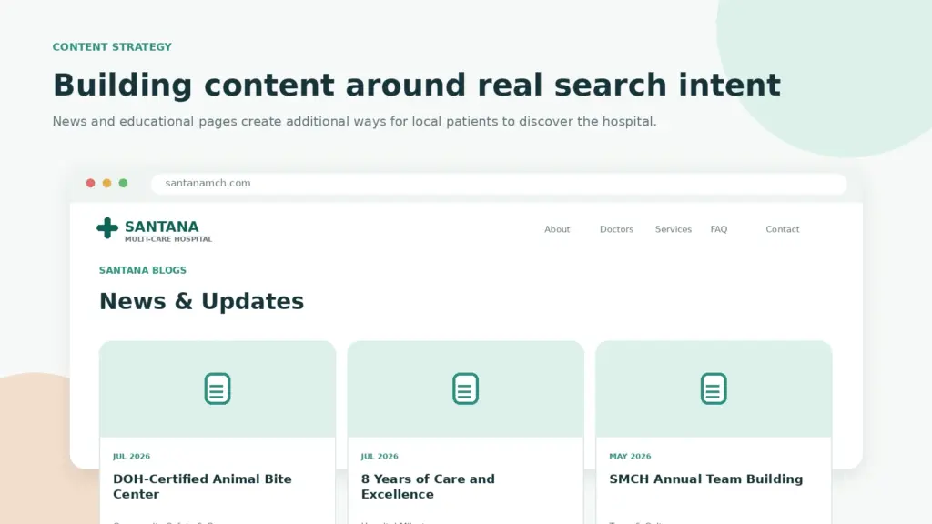 Santana hospital news and updates content strategy for organic search visibility