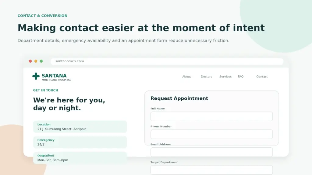 Santana hospital contact and appointment form UX design